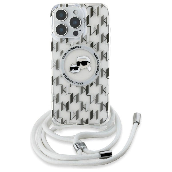 Karl Lagerfeld IML Crossbody Monogram Karl & Choupette Head MagSafe Case for iPhone 16 Pro Max - Clear