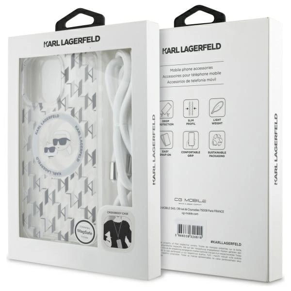 Karl Lagerfeld IML Crossbody Monogram Karl & Choupette Head MagSafe Case for iPhone 16 Pro Max - Clear
