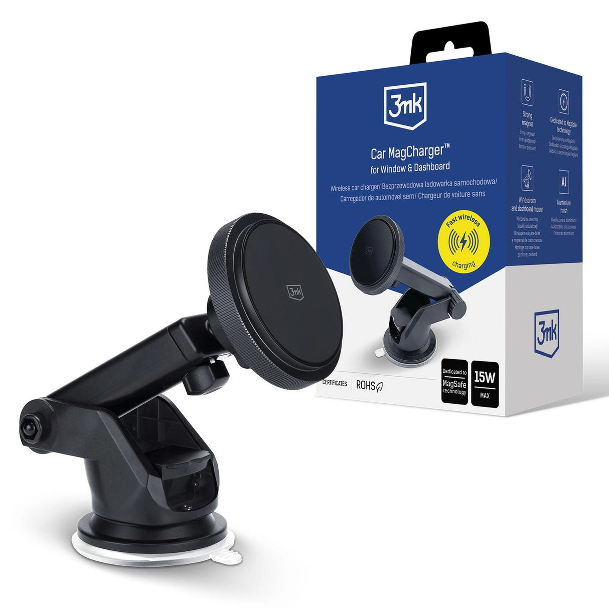 3mk Car MagCharger bilholder til forrude og instrumentbræt