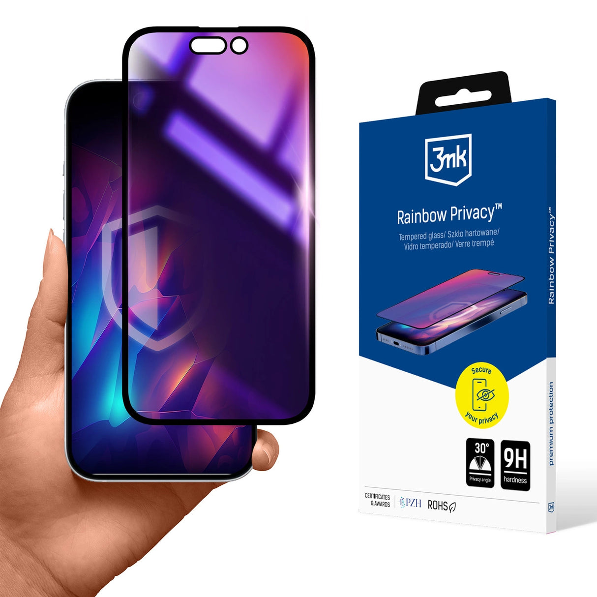 Privacy Temperet Glass 3mk Rainbow Privacy til Apple iPhone 15
