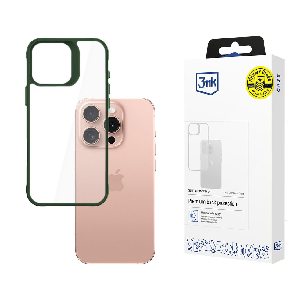 3mk Satin Armor Case+ Grøn til Apple iPhone 16 Pro - gennemsigtig