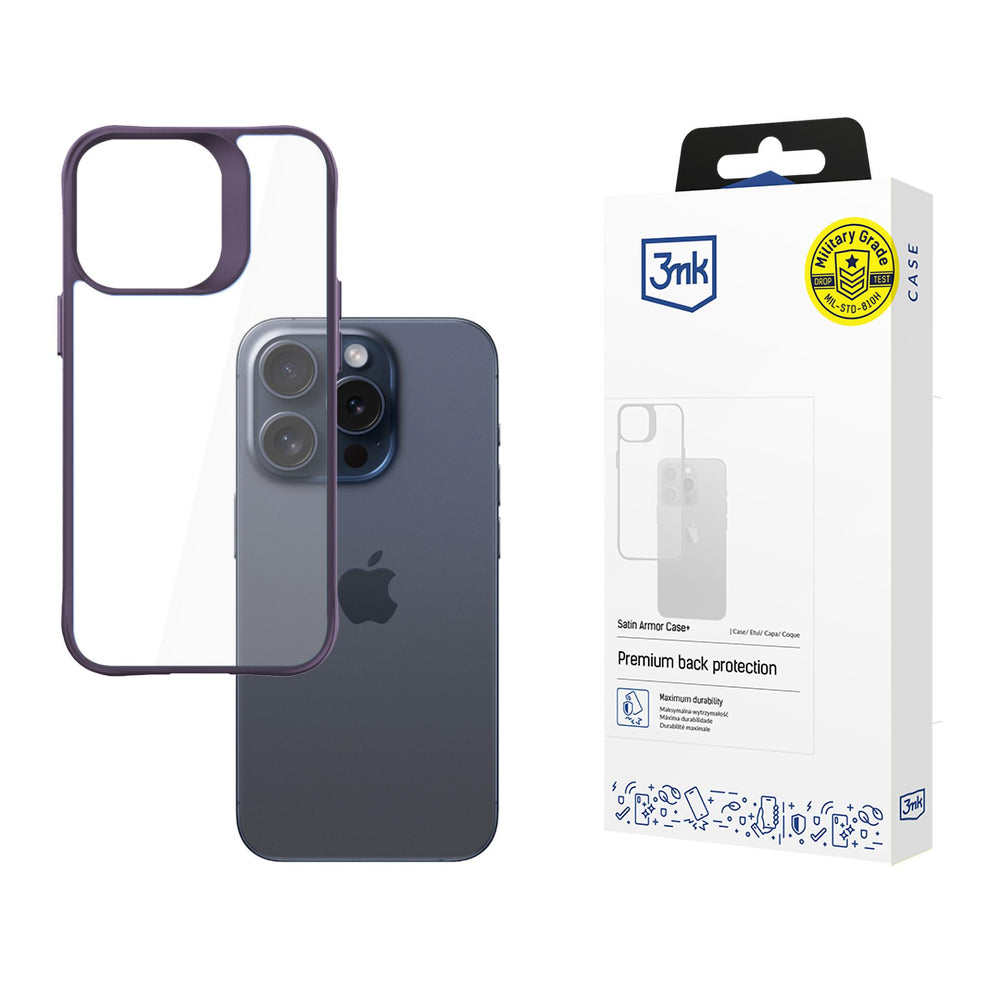 3mk Satin Armor Case+ Purple til Apple iPhone 15 Pro - Transparent