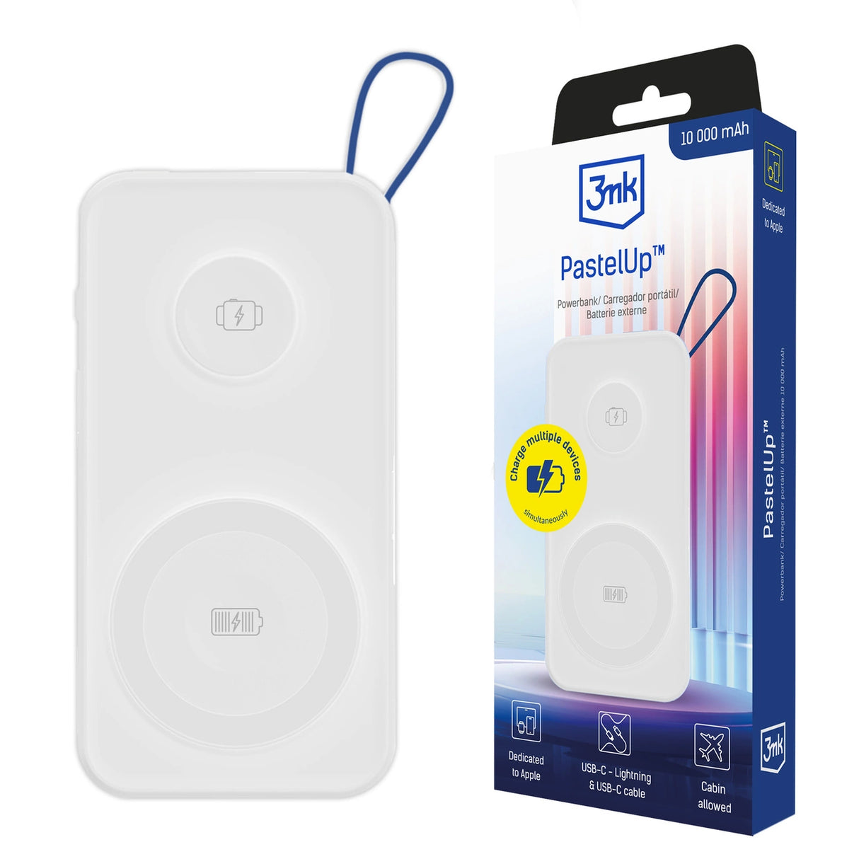 Powerbank 3mk PastelUp 10,000mAh 22.5W USB 1A1C - hvid