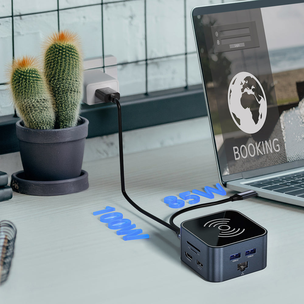 Hub USB-C 12 in 1 Wozinsky WHBC09Y8S multifunctional, with wireless charging function, aluminum, with 15 cm cable - gray