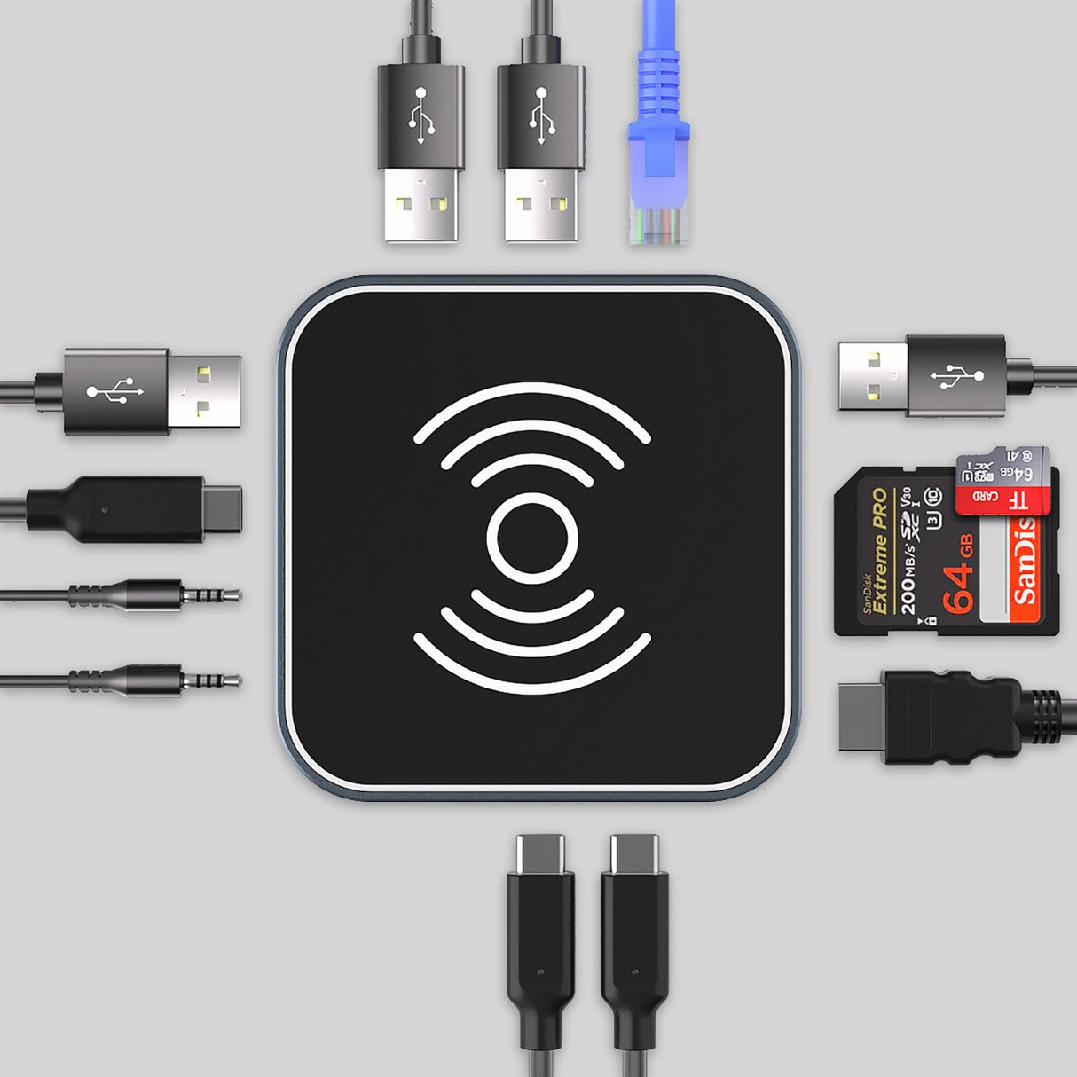 Hub USB-C 12 i 1 Wozinsky WHBC09Y8S multifunktionel, med trådløs opladningsfunktion, aluminium, med 15 cm kabel - grå