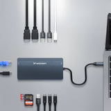 USB-C Hub 14 i 1 Wozinsky WDS03Y5S Multifunktionel, Aluminium, til 3 skærme, med 15 cm kabel - Grå