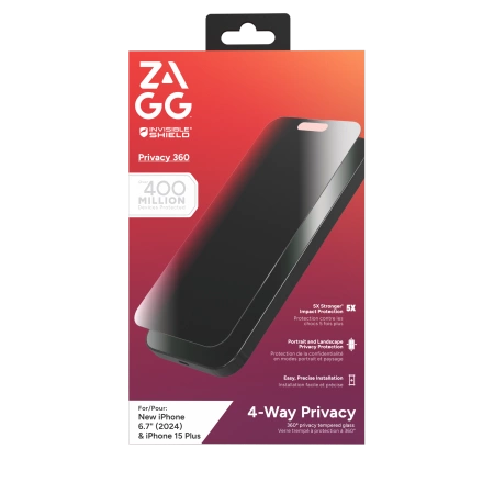 ZAGG InvisibleShield Glass Elite Privacy 360 til iPhone 15 Plus / 16 Plus