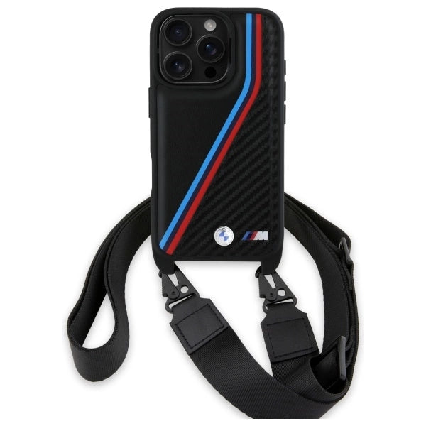 BMW M Edition Carbon Tricolor Lines & Strap Case til iPhone 16 Pro Max - sort