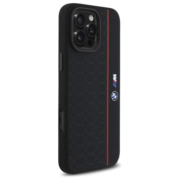 BMW silikone Hexagon Red Line MagSafe Case til iPhone 16 Pro Max - sort