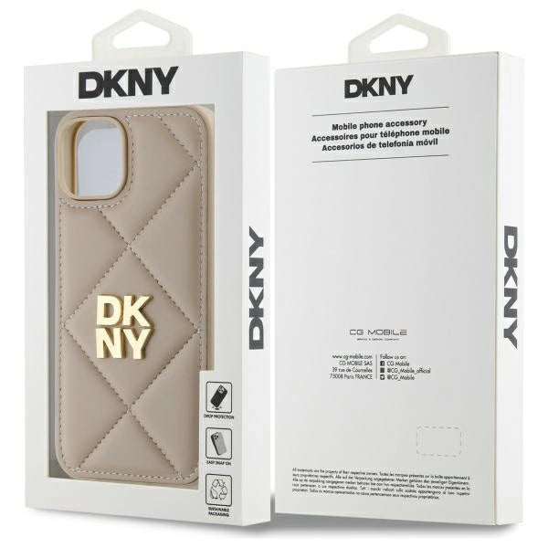 DKNY Quilted Stack Logo iPhone 14 Case - Beige