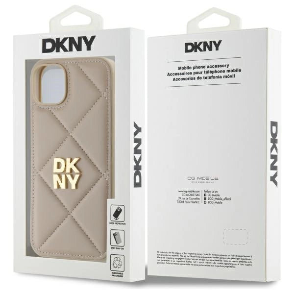DKNY Quilted Stack Logo iPhone 15 Plus Case - Beige