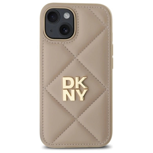 DKNY Quilted Stack Logo iPhone 15 Case - Beige
