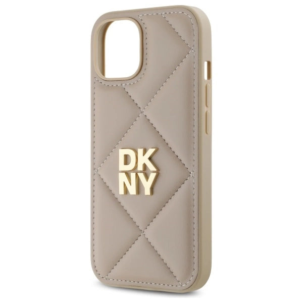 DKNY Quilted Stack Logo iPhone 15 Case - Beige