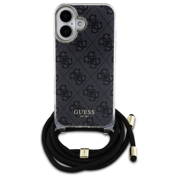 Guess Crossbody Cord 4G Print Case til iPhone 16 - sort