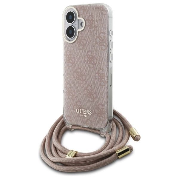 Guess Crossbody Cord 4G Print iPhone 16 Case - Pink