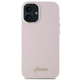 Guess Silicone Script Metal Logo & Frame iPhone 16 Case - Pink