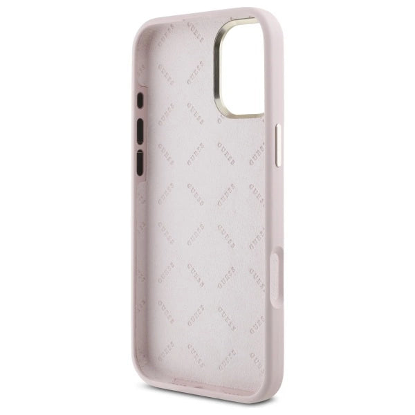 Guess Silicone Script Metal Logo & Frame iPhone 16 Case - Pink