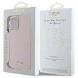 Guess Silicone Script Metal Logo & Frame iPhone 16 Case - Pink