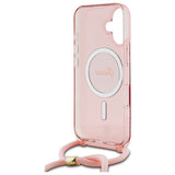 Guess Crossbody Cord Script MagSafe iPhone 16 Case - Pink