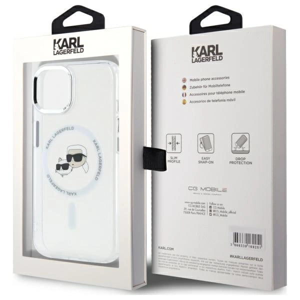 Karl Lagerfeld IML Metal Karl&Choupette Head MagSafe iPhone 14 Case - White