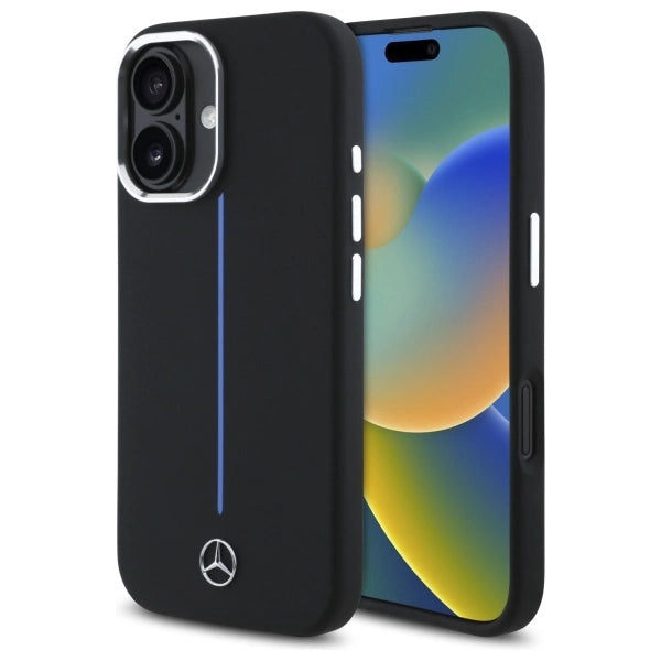 Mercedes Silicone Blue Stripe MagSafe iPhone 16 Case - sort