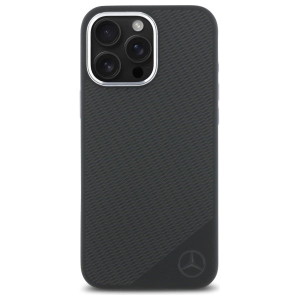 Mercedes Silicone Tonal Logo Wood Pattern MagSafe iPhone 16 Pro Max Case - sort
