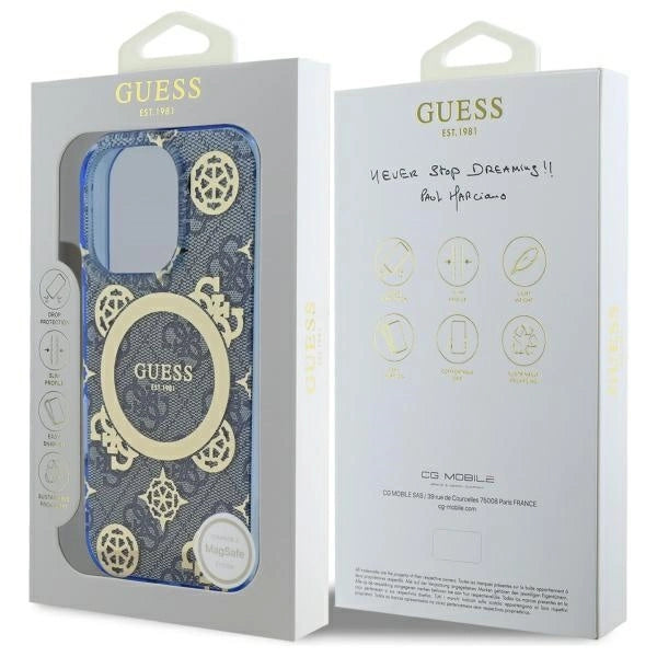 Guess GUHMP16XH4PYEEB iPhone 16 Pro Max 6.9" blå/blå IML Peony på 4G Baggrund MagSafe