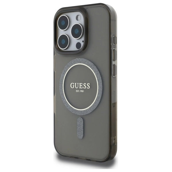 Guess IML Glitter Circle MagSafe-hylster til iPhone 16 Pro Max - sort