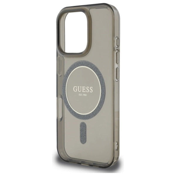 Guess IML Glitter Circle MagSafe-hylster til iPhone 16 Pro Max - sort