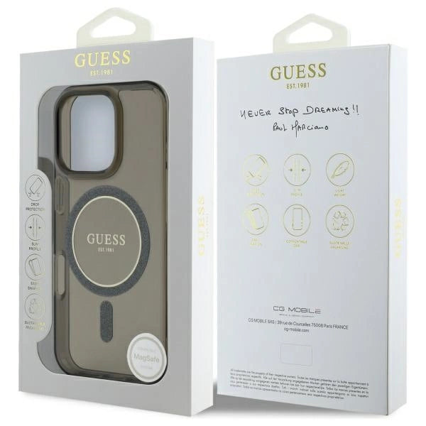 Guess IML Glitter Circle MagSafe-hylster til iPhone 16 Pro Max - sort