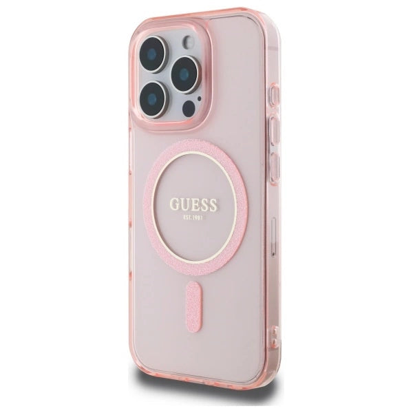 Guess IML Glitter Circle MagSafe-hylster til iPhone 16 Pro Max - pink
