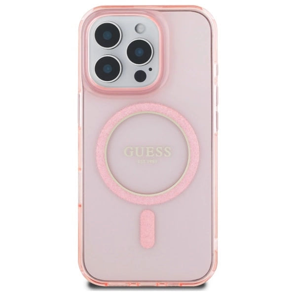 Guess IML Glitter Circle MagSafe-hylster til iPhone 16 Pro Max - pink