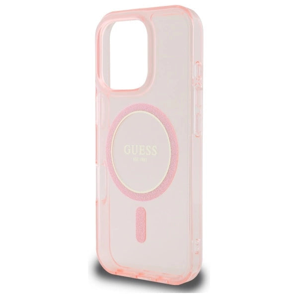 Guess IML Glitter Circle MagSafe-hylster til iPhone 16 Pro Max - pink