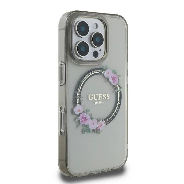 Guess GUHMP16XHFWFCK iPhone 16 Pro Max 6.9" sort/sort hardcase IML Flowers Wreath MagSafe