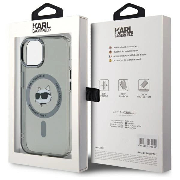 Karl Lagerfeld KLHMP15SHLSCHK iPhone 15 6.1" black/black hardcase IML Metal Choupette Head MagSafe