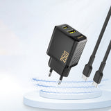 Dudao A26T GaN 25W USB-A, USB-C oplader - sort