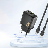 Dudao A26T GaN 25W USB-A, USB-C oplader - sort