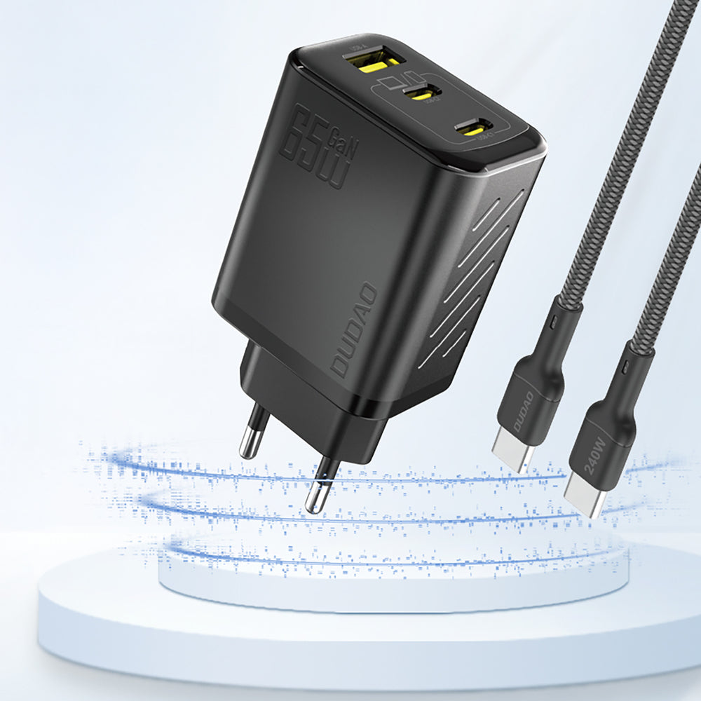 Dudao A29 65W GaN Wall Charger 2 x USB-C + 1 x USB-A - sort