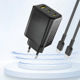Dudao A29 65W GaN Wall Charger 2 x USB-C + 1 x USB-A - sort