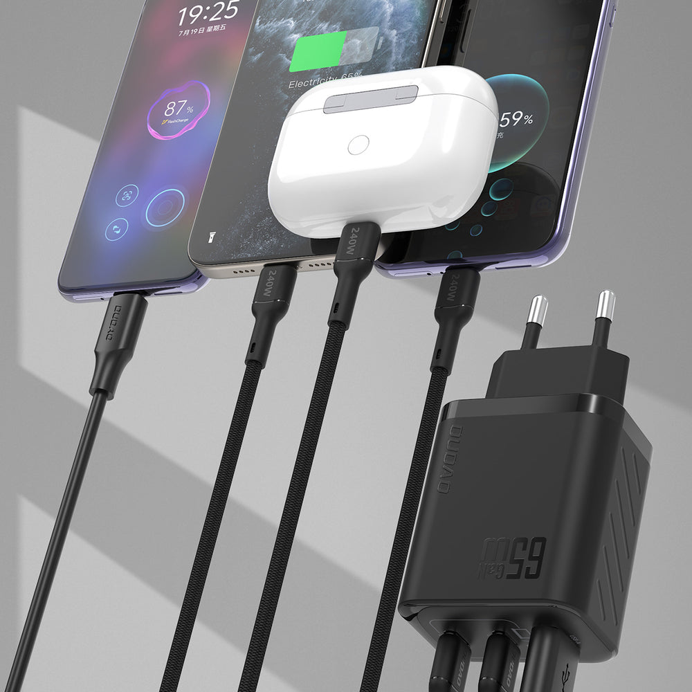 Dudao A29 65W GaN Wall Charger 2 x USB-C + 1 x USB-A - sort