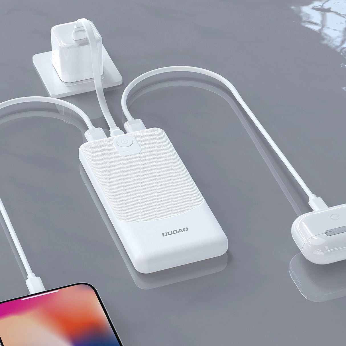 Powerbank Dudao K10 10000mAh 2.4A 2 x USB-A - hvid