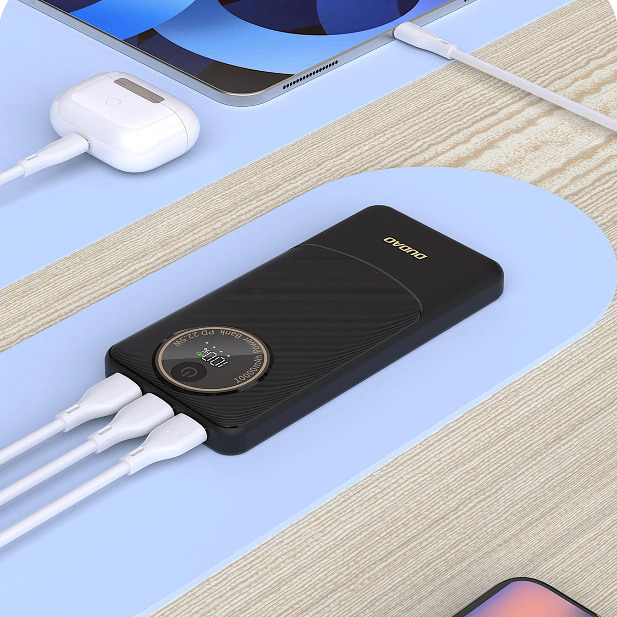 Powerbank Dudao K12 10000mAh PD22.5W USB-A, USB-C - sort