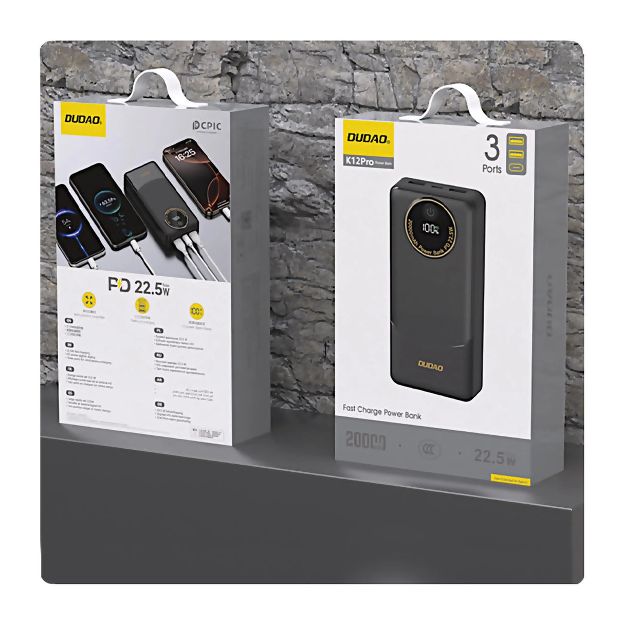 Powerbank Dudao K12Pro 22.5W PD 20000mAh USB-A, USB-C - sort
