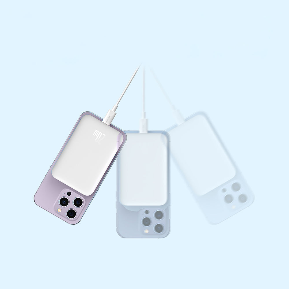 Baseus Magnetic Mini Air PPCXM06A 6000mAh 20W Power Bank med Simple Series USB-C-kabel - hvid