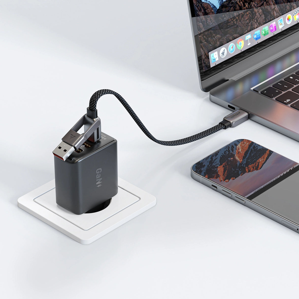 Acefast C13-05 USB-C - USB-A / USB-C Kabel 480Mb/s 3A 0,2m - sort