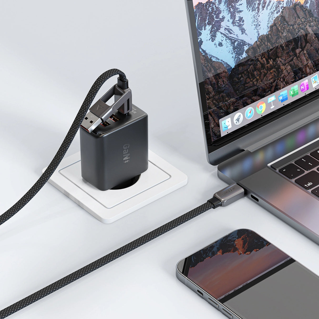 Acefast C13-04 USB-C - USB-A / USB-C Kabel 480Mb/s 3A 1,2m - sort