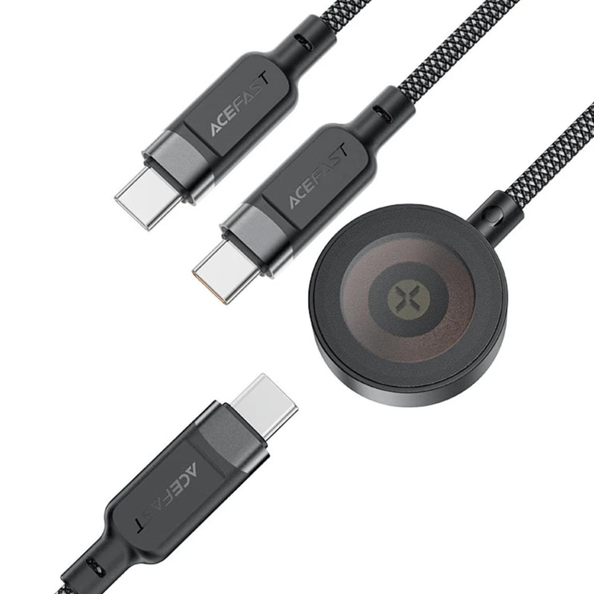 Acefast C6-11 USB-C 3in1 Kabel - 2x USB-C / Qi 480Mb/s 100W 1,2m - sort