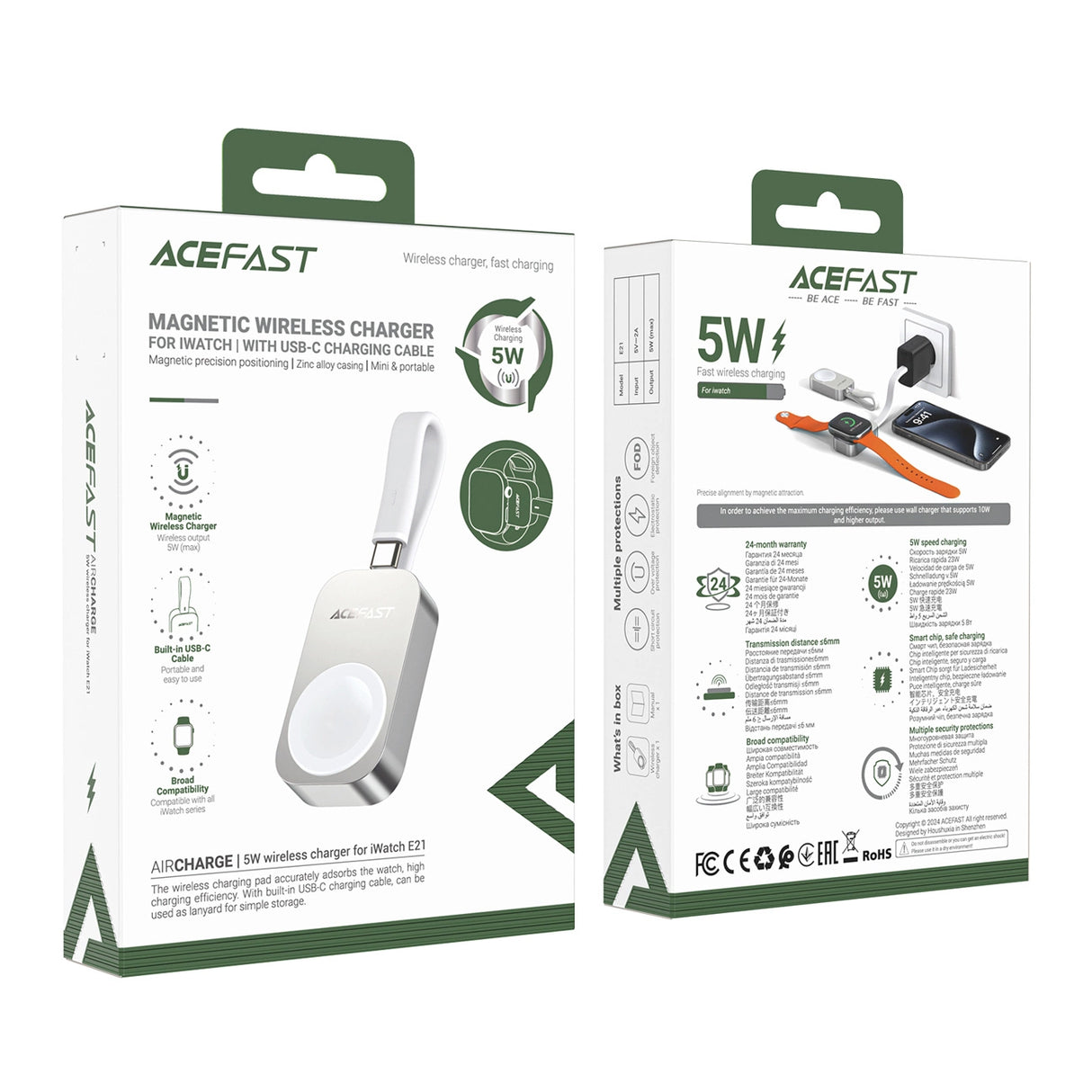 Acefast E21 5W trådløs oplader til Apple Watch - Silver