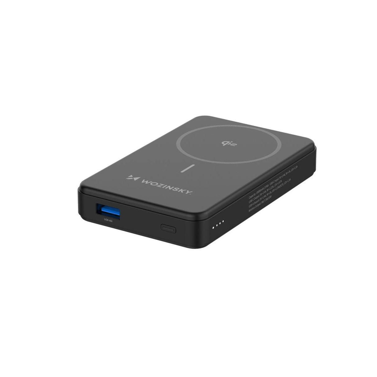 Powerbank Wozinsky WLWP-10KA0Y3S 22.5W PD Qi2 10000 mAh, med stativ, 1x USB-A, 1x USB-C - sort