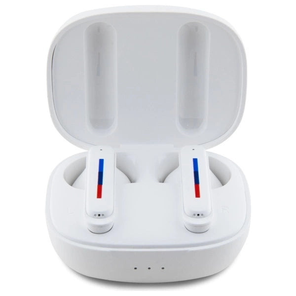 BMW Bluetooth-hovedtelefoner BMBEMIATP20LOH TWS + docking station hvid/hvid trykte logoer